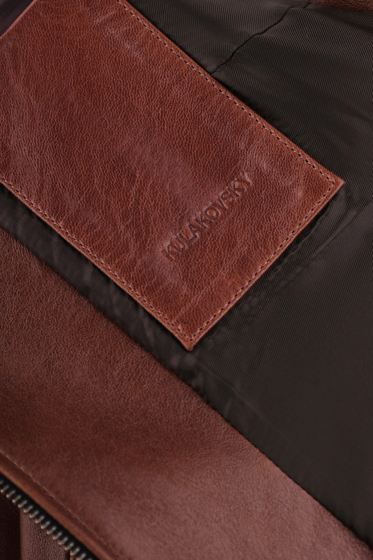 WAYNE LEATHER BLAZER JACKET WITH ZIPPER IN RUSSET BROWN