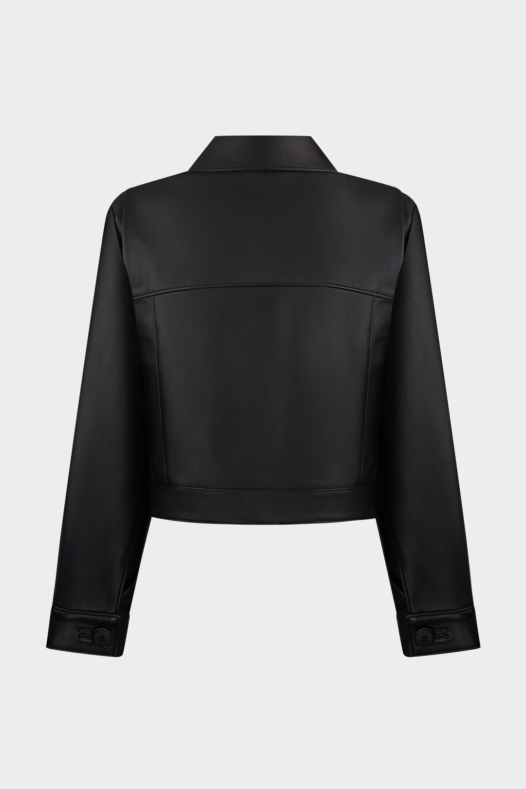 ADRIANA CROPPED BUTTON-UP LEATHER JACKET IN BLACK