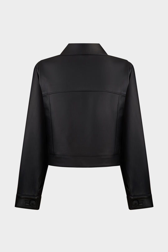 ADRIANA CROPPED BUTTON-UP LEATHER JACKET IN BLACK