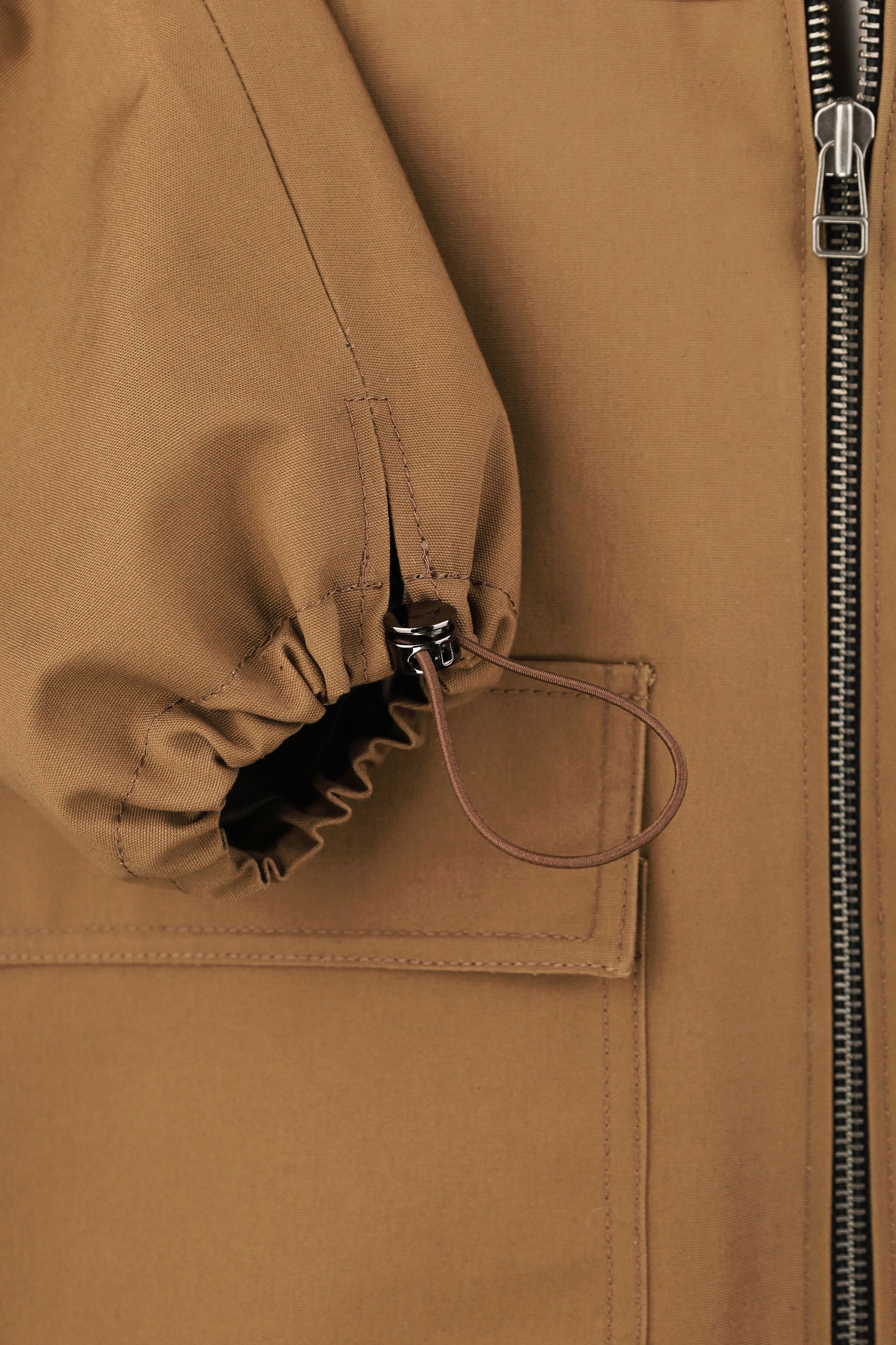 PADDED ADEL ELONGATED JACKET WITH LEATHER COLLAR IN BROWN