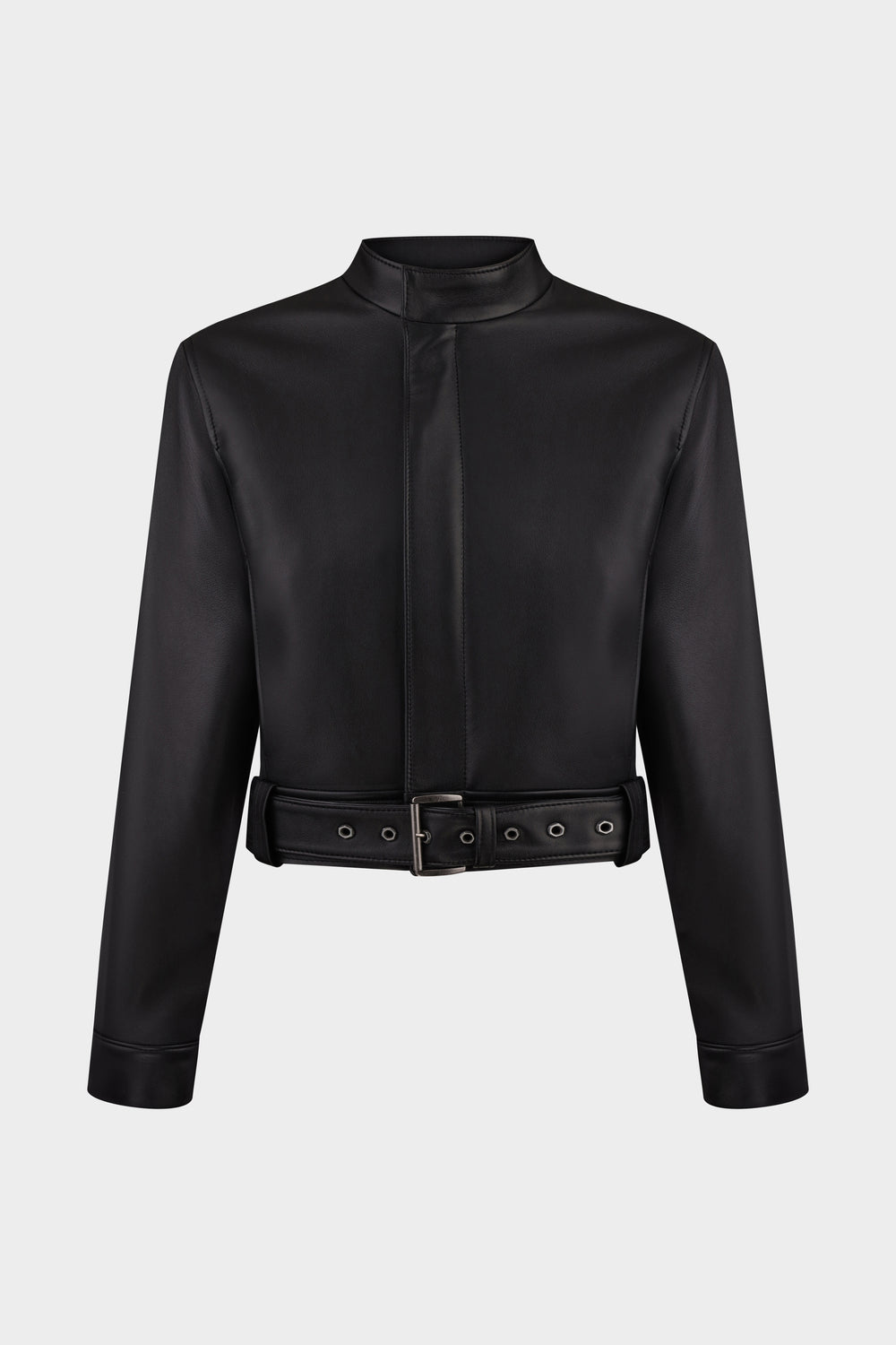 LILA SLIM FIT LEATHER MOTO JACKET IN BLACK