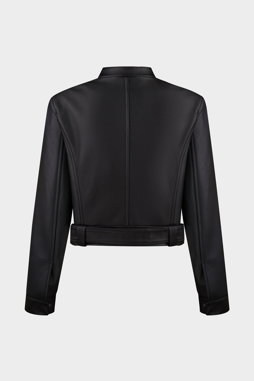 LILA SLIM FIT LEATHER MOTO JACKET IN BLACK