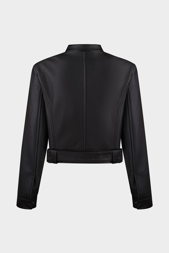 LILA SLIM FIT LEATHER MOTO JACKET IN BLACK