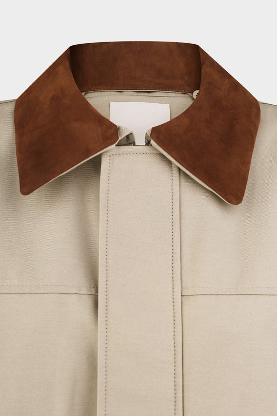 ADEL ELONGATED JACKET WITH REMOVABLE SUEDE COLLAR IN BEIGE