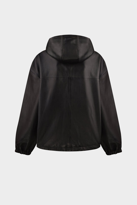 MARIO LEATHER HOODED JACKET IN BLACK