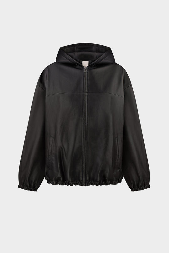 MARIO LEATHER HOODED JACKET IN BLACK