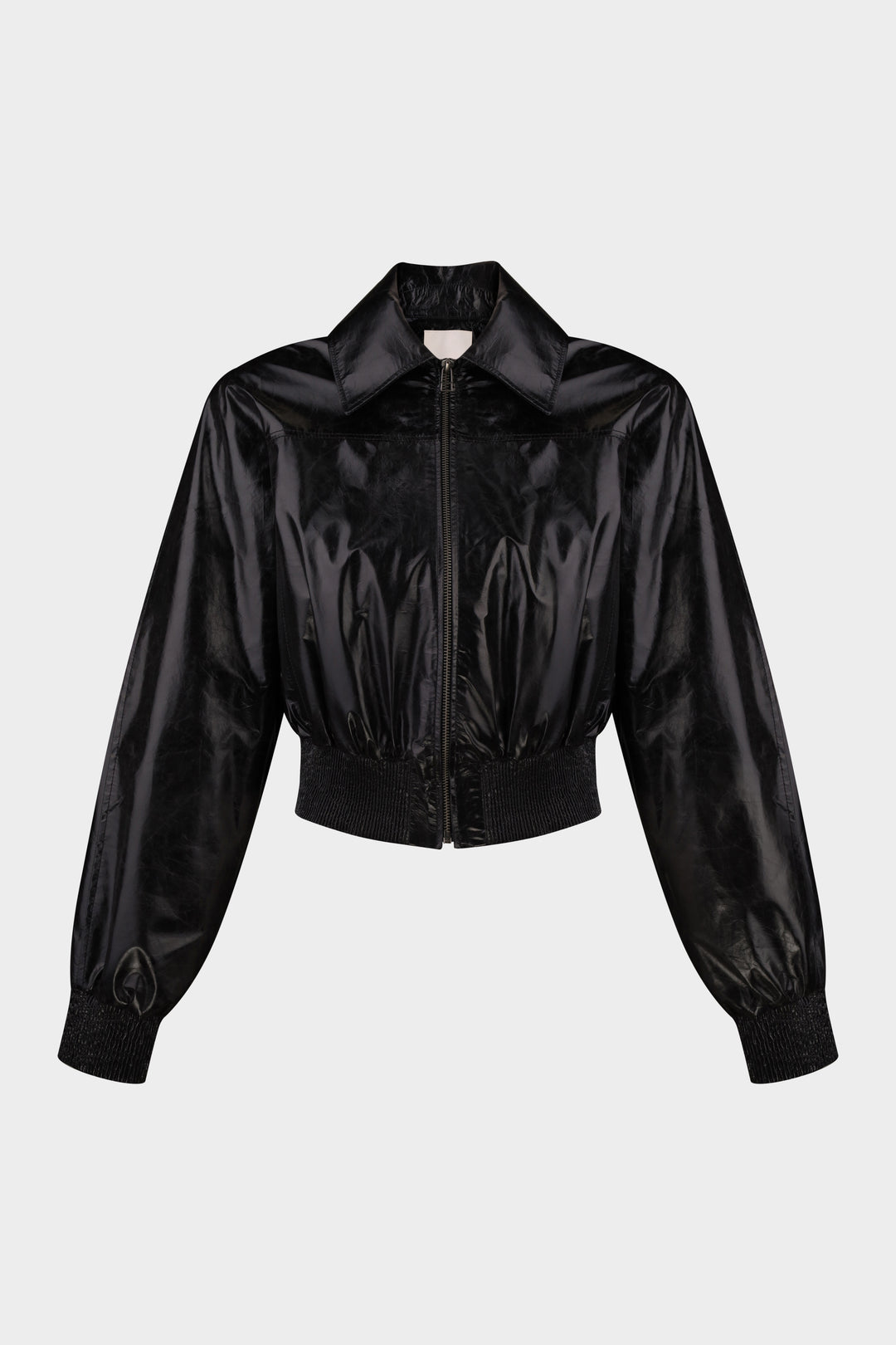 JENNIFER CROPPED LEATHER BOMBER JACKET IN VOID BLACK