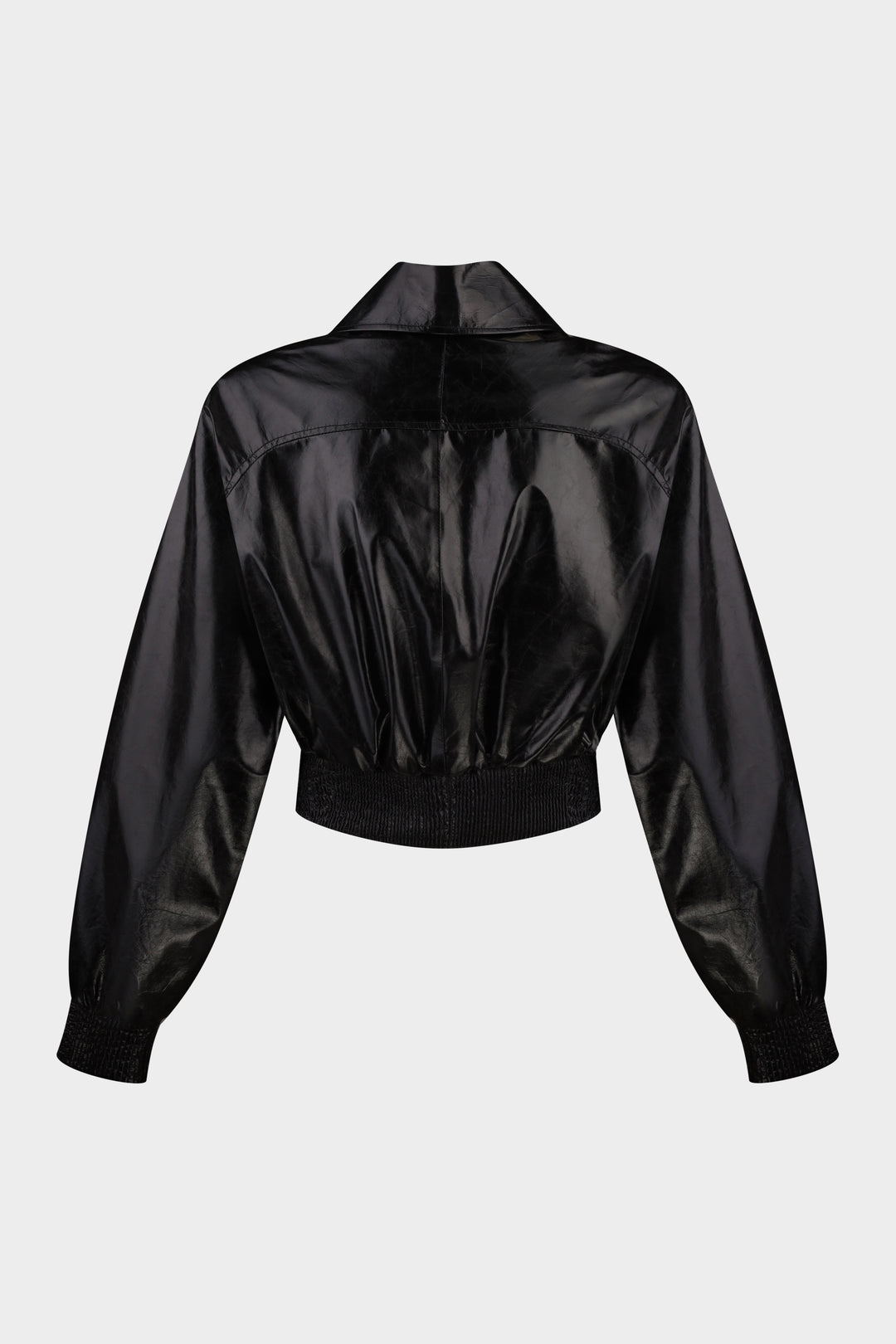 JENNIFER CROPPED LEATHER BOMBER JACKET IN VOID BLACK