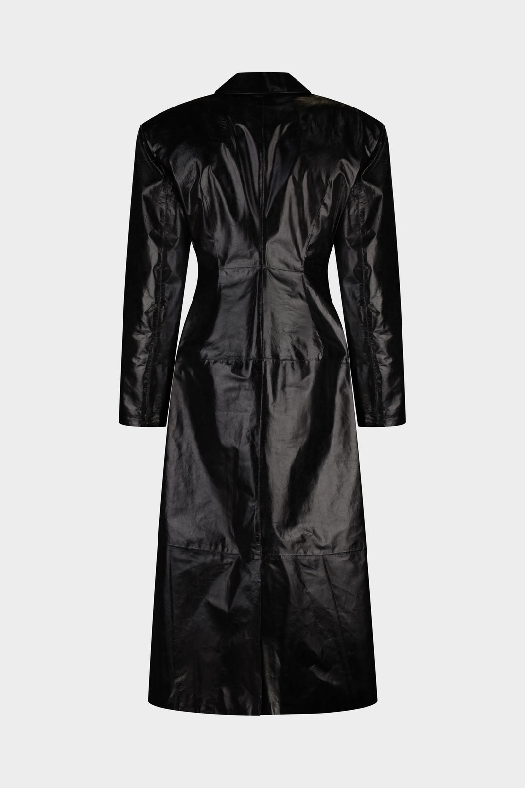 GIA SILHOUETTED LEATHER COAT IN VOID BLACK