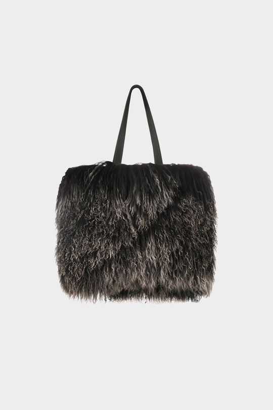 FLUFFY SHEARLING TOTE BAG IN BLACK