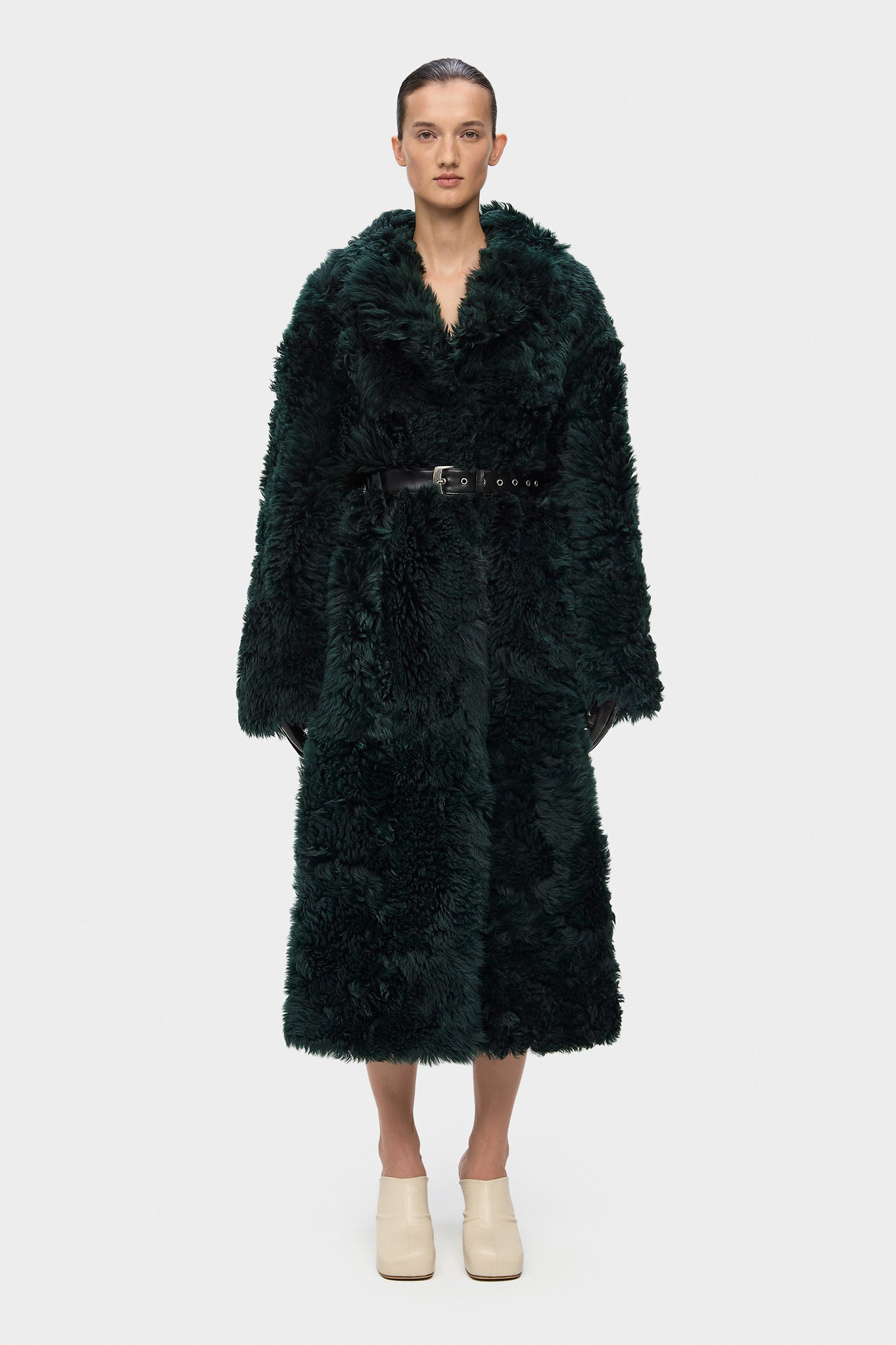 Margot Shearling Coat In Emerald Green (2221/6)