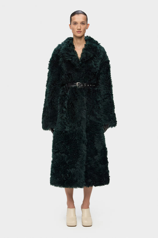 MARGOT SHEARLING COAT IN EMERALD GREEN