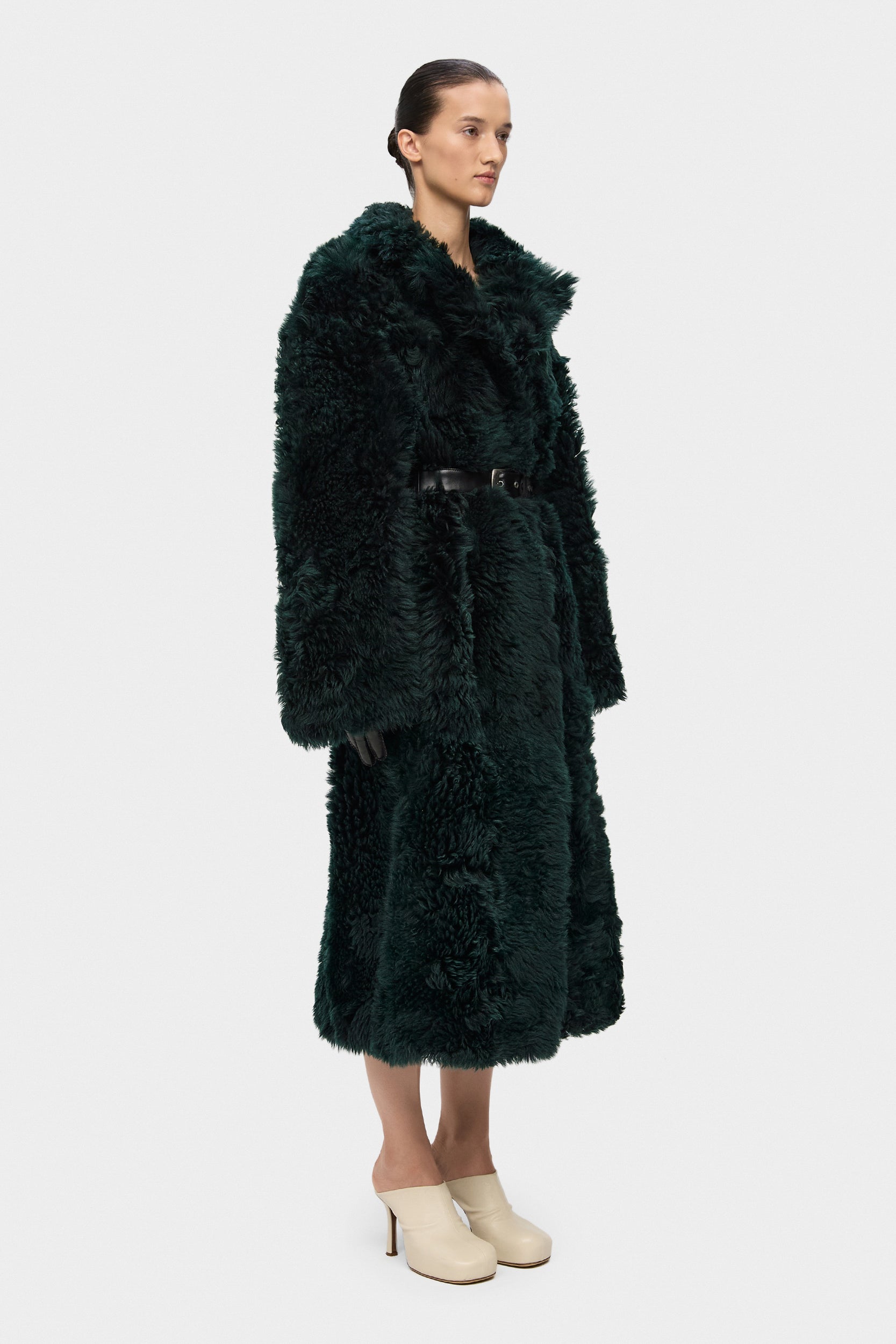 Margot Shearling Coat In Emerald Green (2221/6)