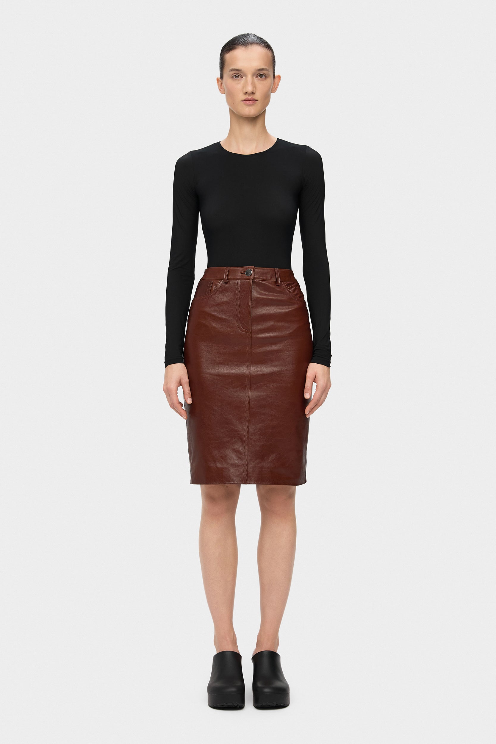 Long leather skirt knee length best sale