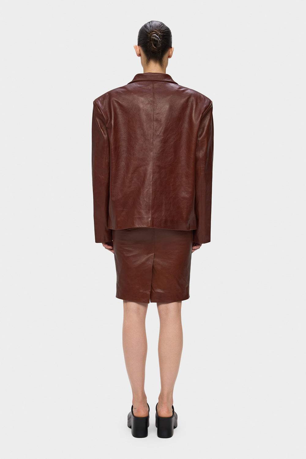 WAYNE LEATHER BLAZER JACKET WITH ZIPPER IN RUSSET BROWN