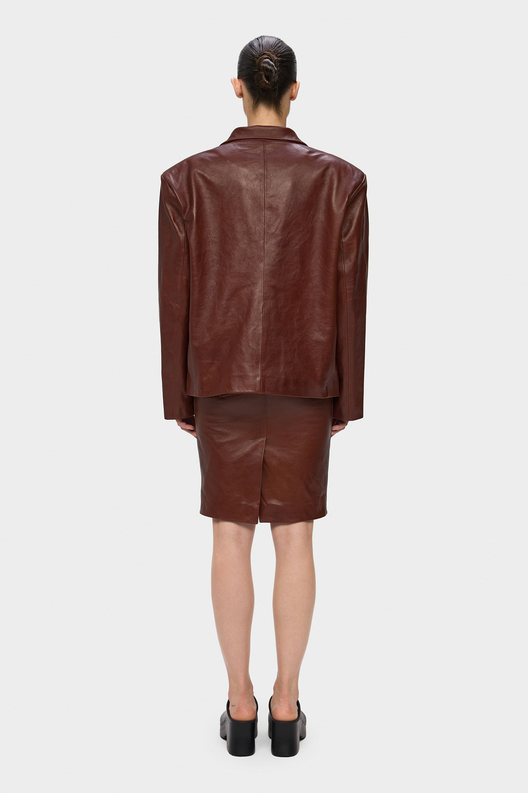 WAYNE LEATHER BLAZER JACKET WITH ZIPPER IN RUSSET BROWN