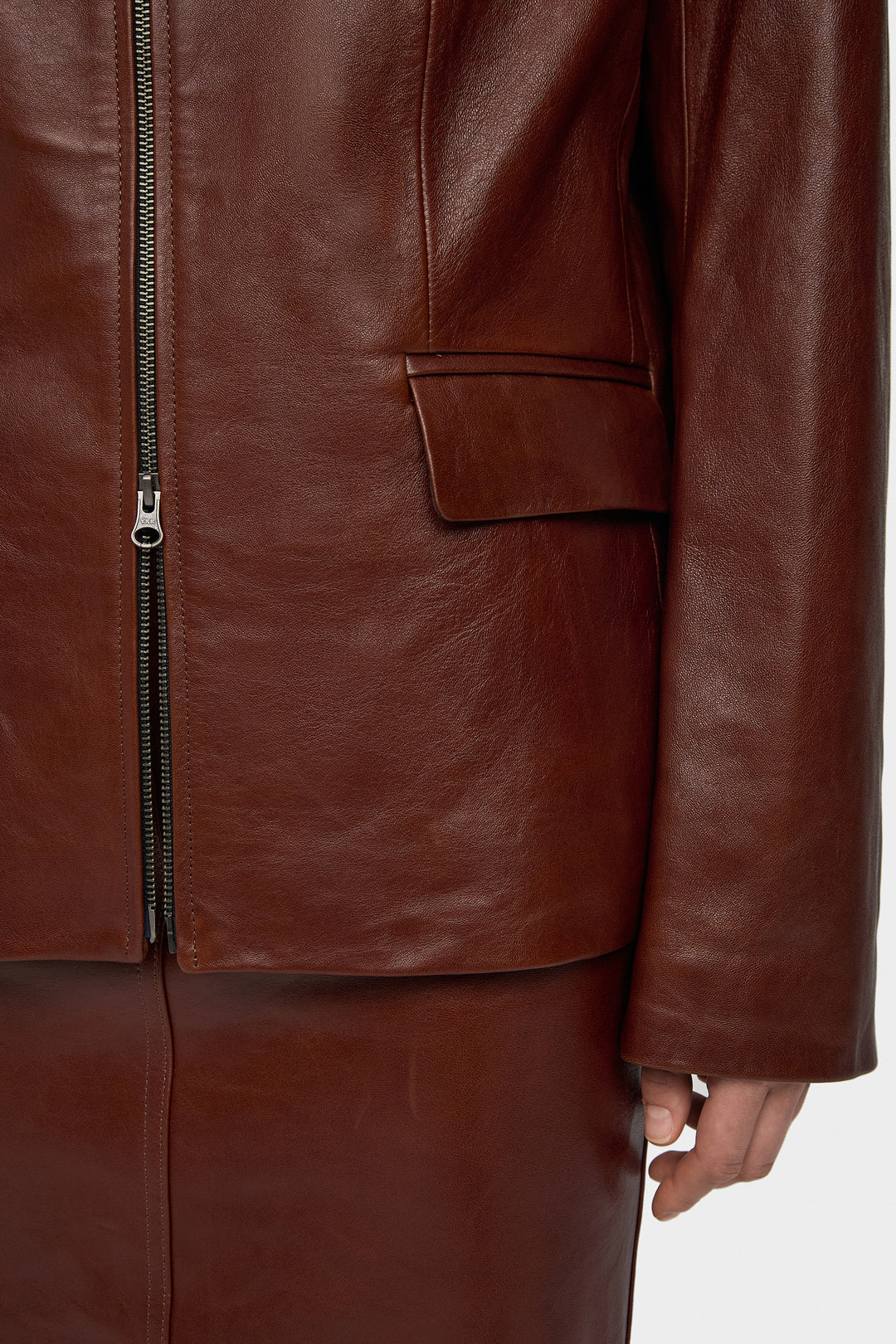 WAYNE LEATHER BLAZER JACKET WITH ZIPPER IN RUSSET BROWN