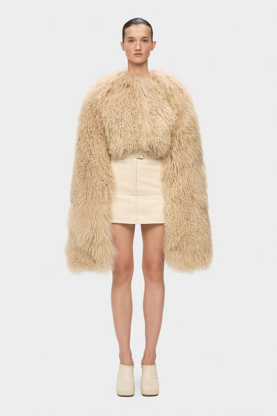 HANNAH SHEARLING CAPE COAT IN BEIGE