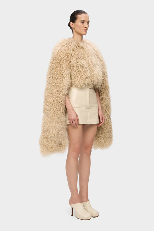 HANNAH SHEARLING CAPE COAT IN BEIGE