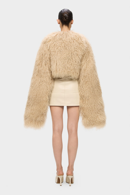 HANNAH SHEARLING CAPE COAT IN BEIGE