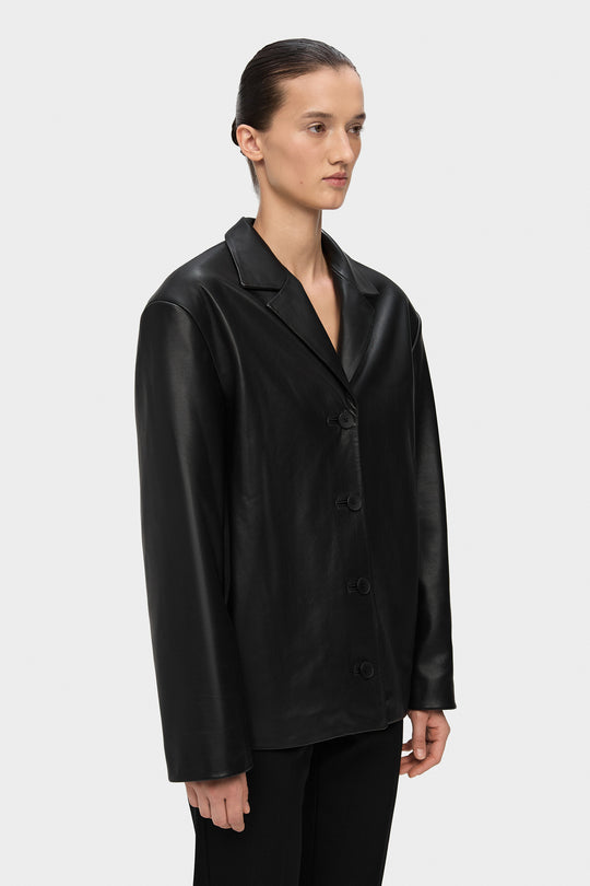 KEITH PLAIN LEATHER JACKET IN BLACK