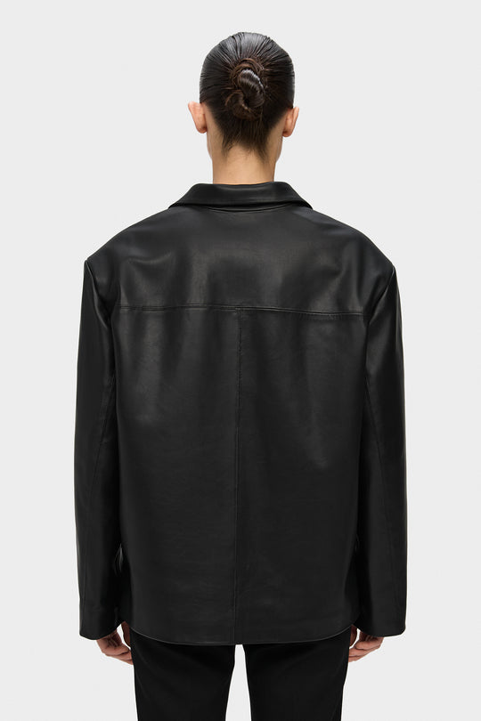 KEITH PLAIN LEATHER JACKET IN BLACK