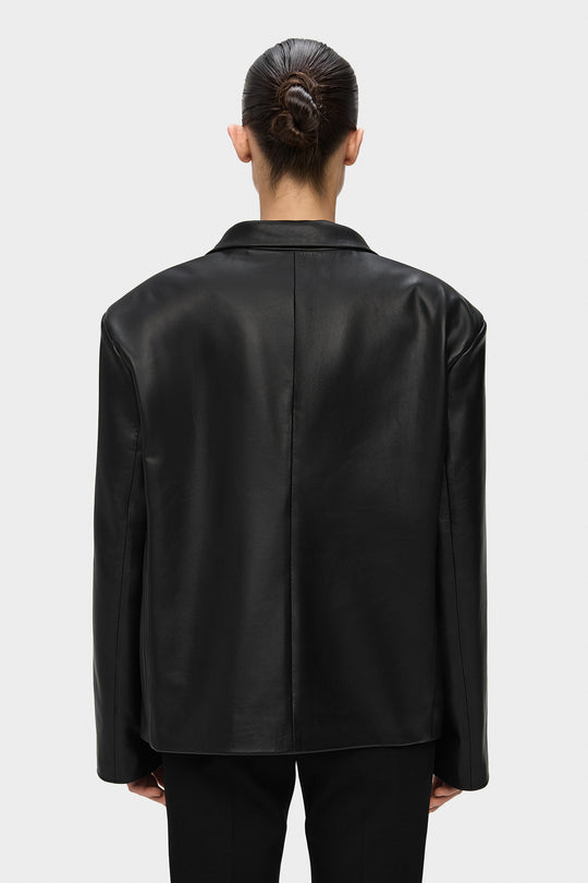 WAYNE LEATHER BLAZER JACKET WITH ZIPPER IN BLACK