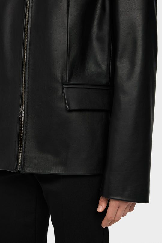 WAYNE LEATHER BLAZER JACKET WITH ZIPPER IN BLACK