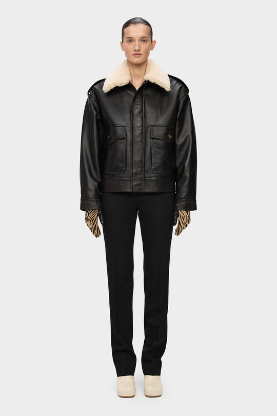 THOM LEATHER BOMBER JACKET IN DARK BROWN