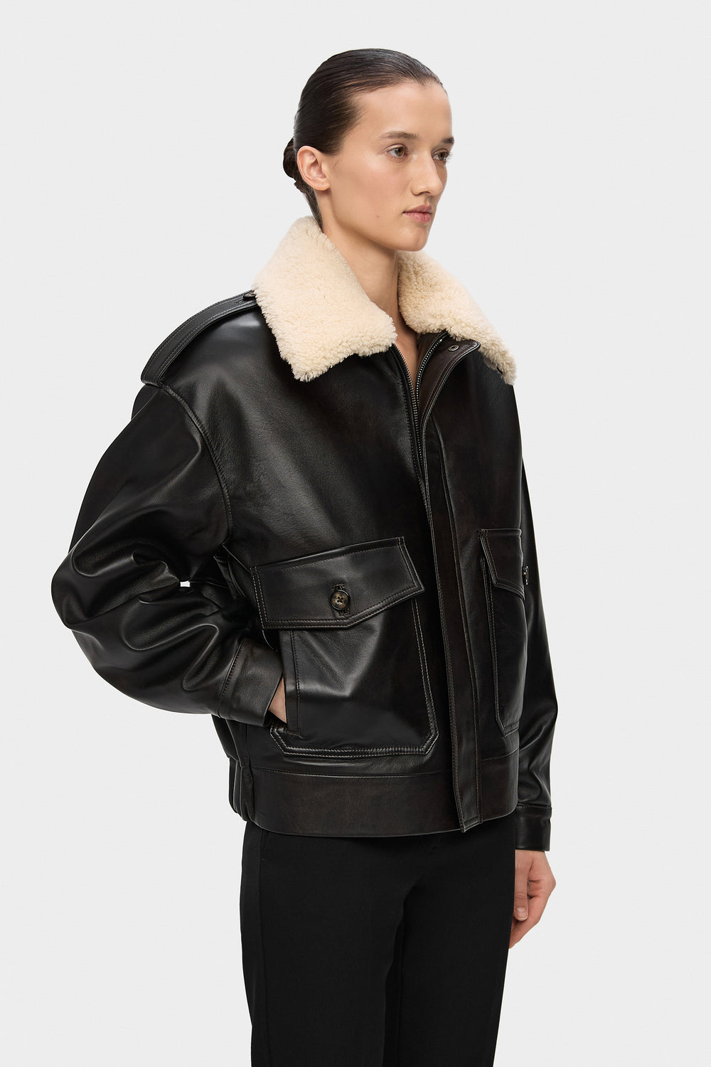 THOM LEATHER BOMBER JACKET IN DARK BROWN