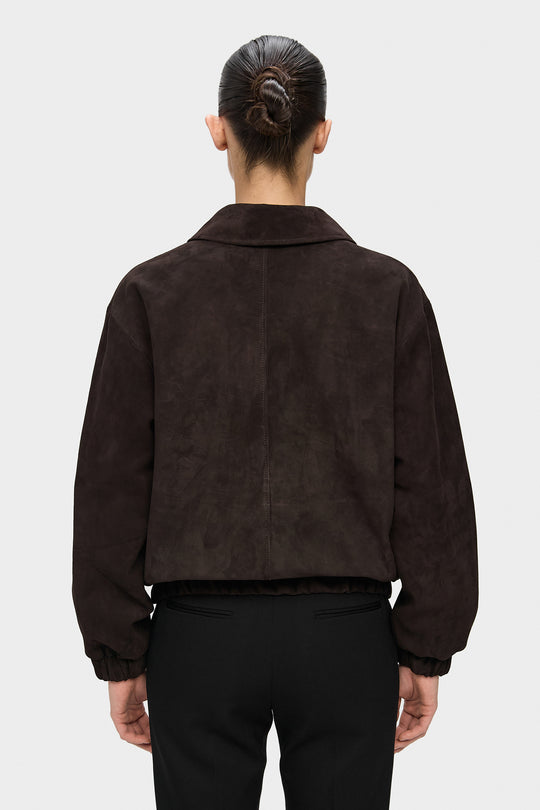 SAM PLAIN SUEDE BOMBER JACKET IN DARK BROWN