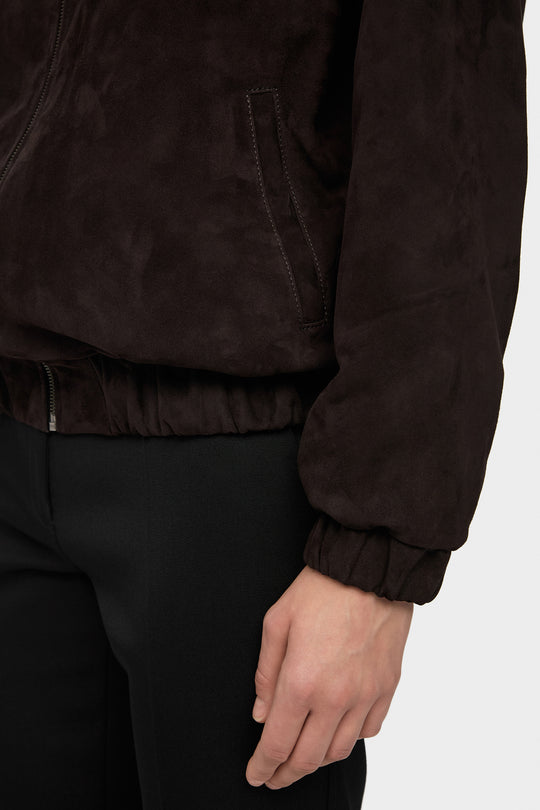 SAM PLAIN SUEDE BOMBER JACKET IN DARK BROWN