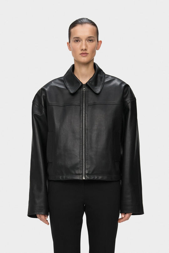 LUCA CROPPED LEATHER JACKET IN BLACK