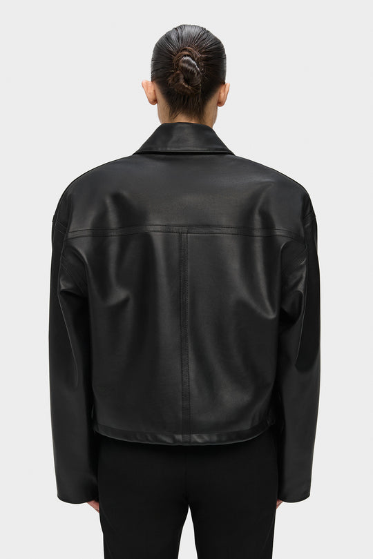 LUCA CROPPED LEATHER JACKET IN BLACK