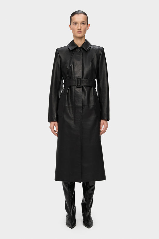 DETERMINATION LEATHER COAT IN BLACK