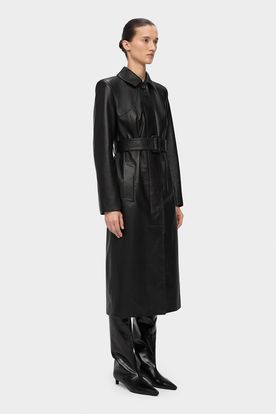 DETERMINATION LEATHER COAT IN BLACK