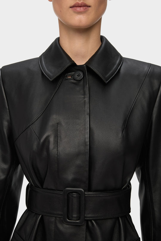 DETERMINATION LEATHER COAT IN BLACK