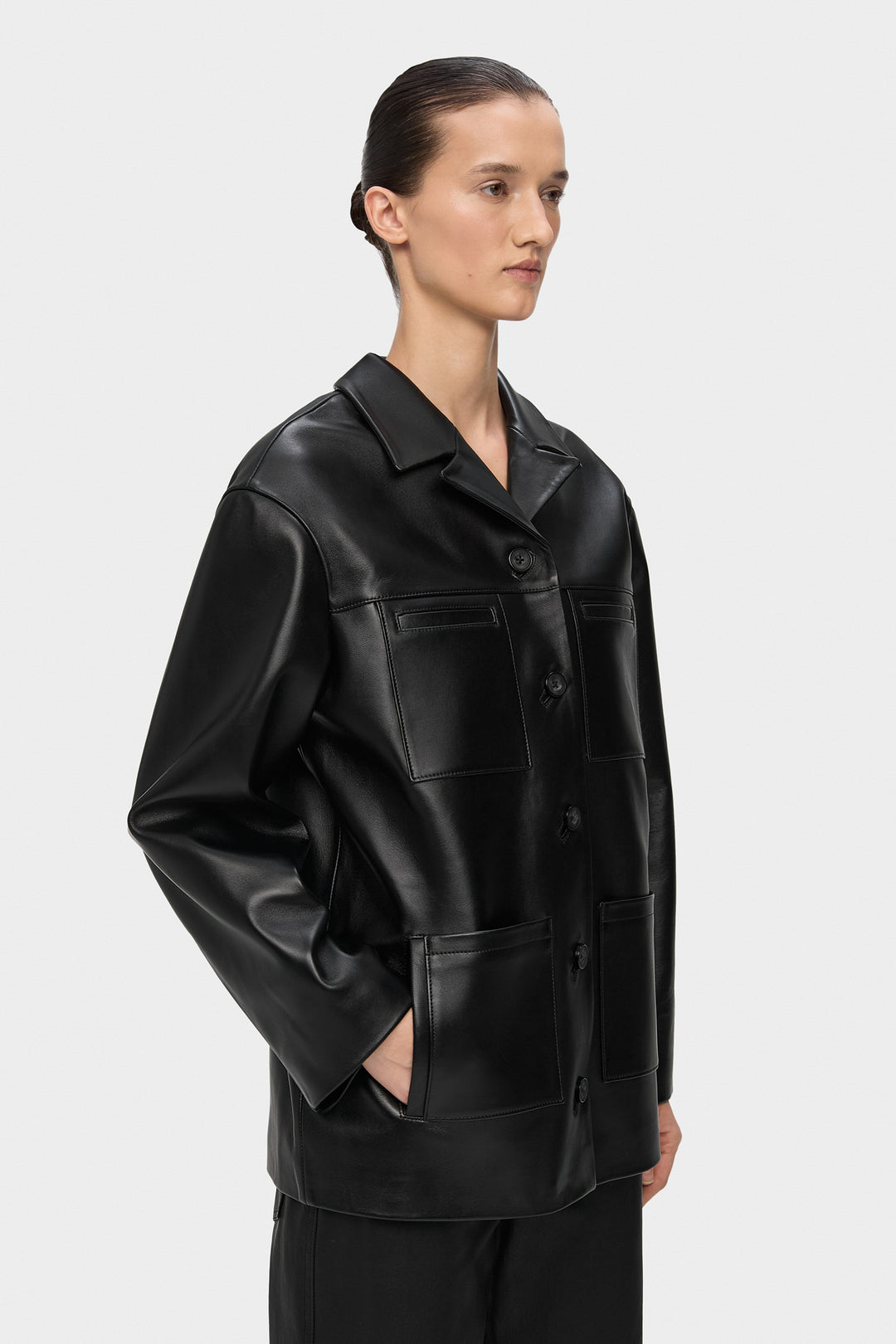 VINCENT LEATHER JACKET WITH 4 POCKETS IN BLACK