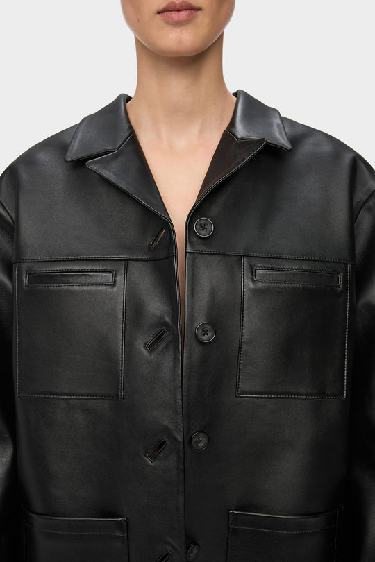 VINCENT LEATHER JACKET WITH 4 POCKETS IN BLACK