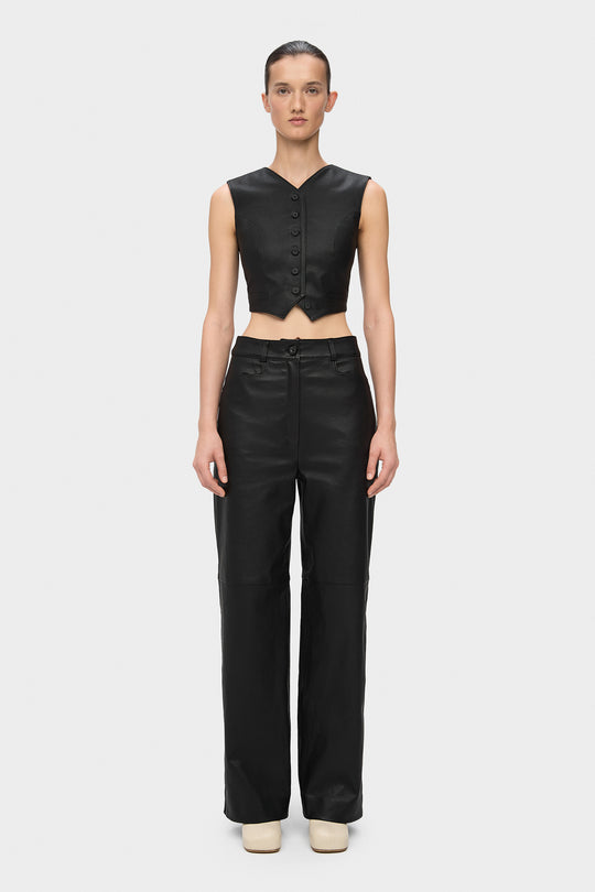 RIVER STRAIGHT CUT LEATHER PANTS IN BLACK