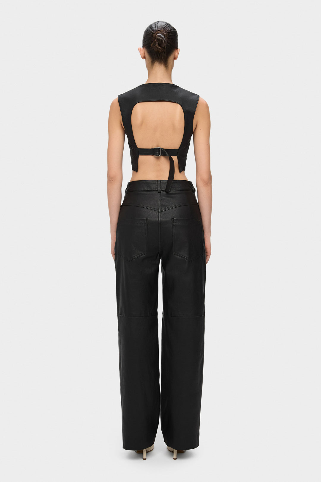 RIVER STRAIGHT CUT LEATHER PANTS IN BLACK