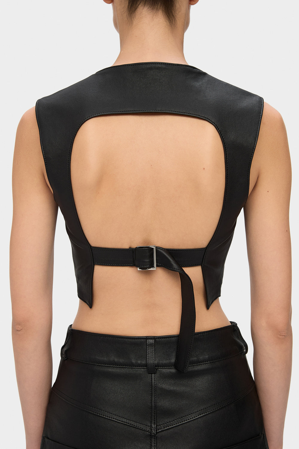 ESTHER LEATHER VEST WITH OPEN BACK IN BLACK