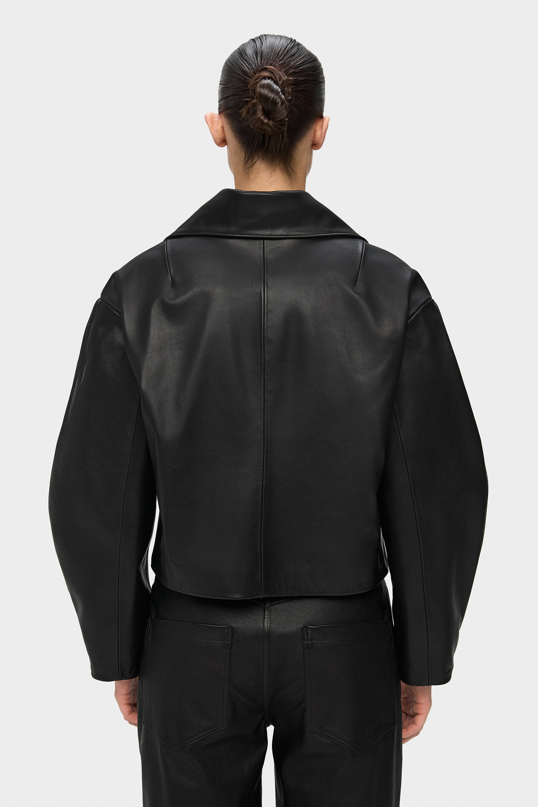 BRIANA DOUBLE BREASTED CROPPED LEATHER JACKET IN BLACK