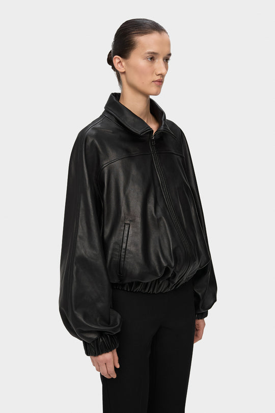 BLAIR LEATHER BOMBER JACKET WITH EXTRA WIDE SLEEVES IN BLACK