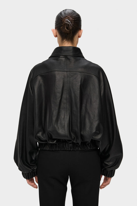 BLAIR LEATHER BOMBER JACKET WITH EXTRA WIDE SLEEVES IN BLACK