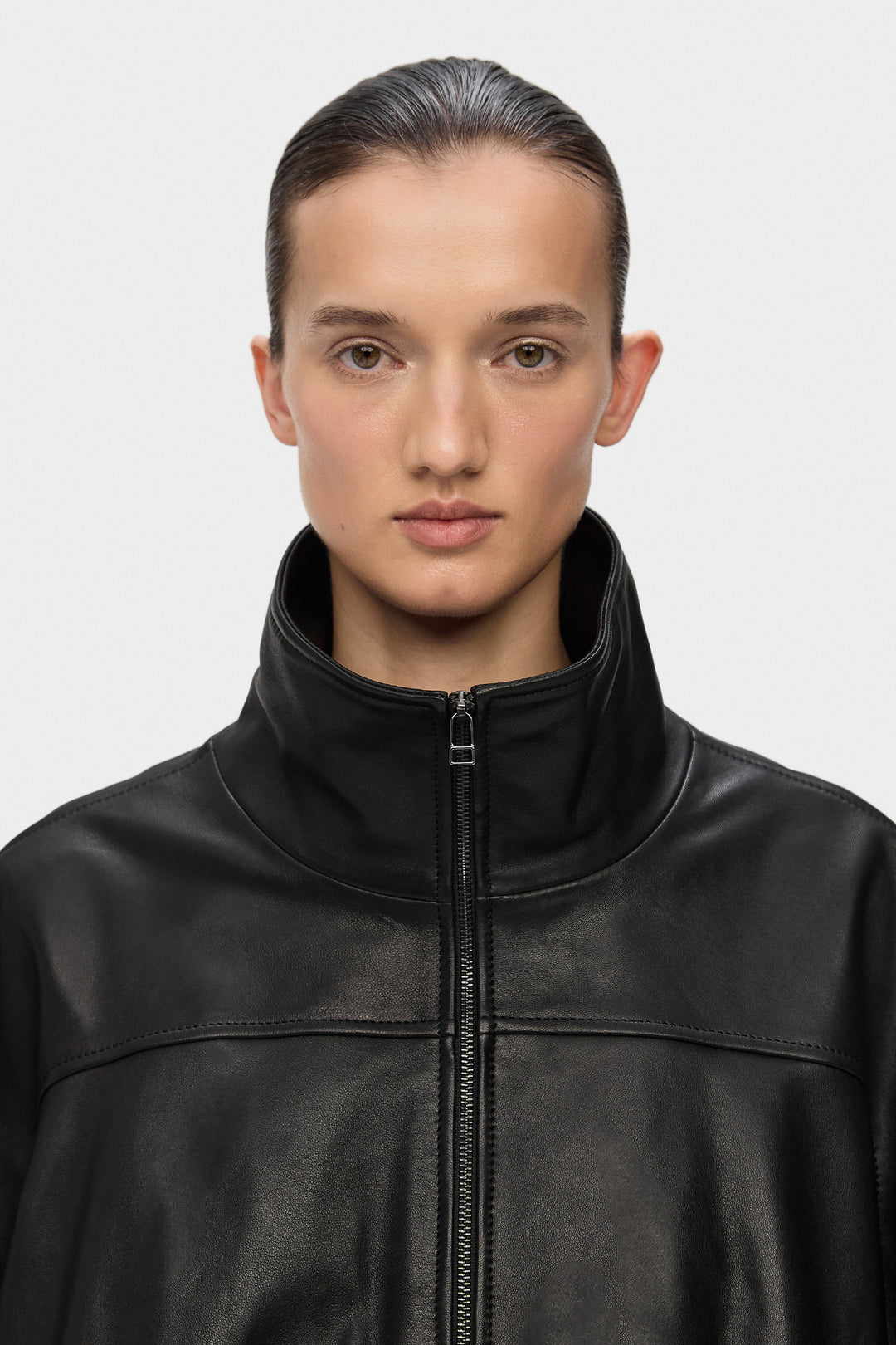 BLAIR LEATHER BOMBER JACKET WITH EXTRA WIDE SLEEVES IN BLACK