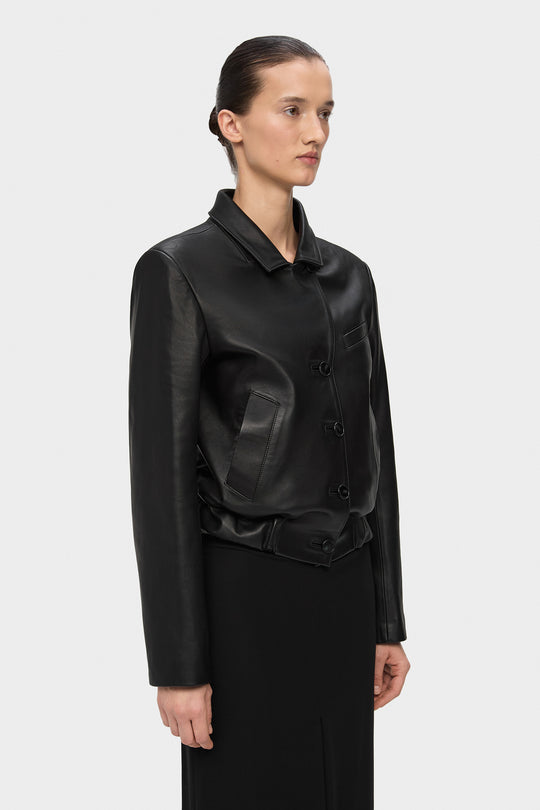 JEFFREY LEATHER BLAZER BOMBER JACKET IN BLACK