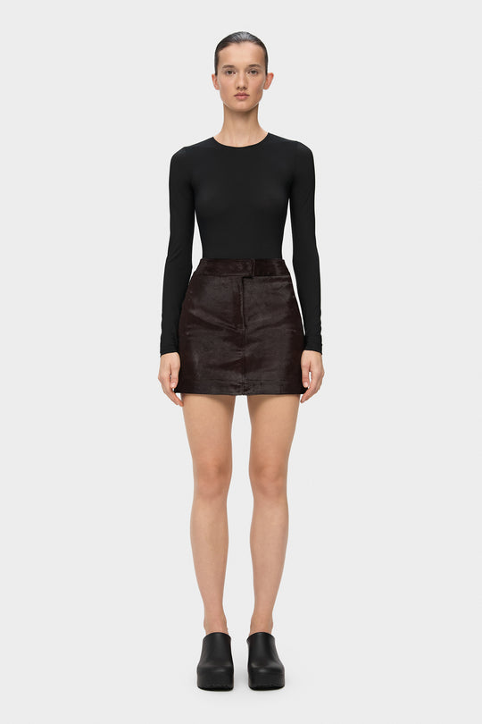 BELLA PONY HAIR MINI SKIRT IN BROWN