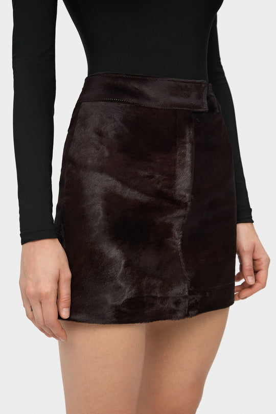 BELLA PONY HAIR MINI SKIRT IN BROWN