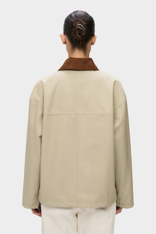 ADEL ELONGATED JACKET WITH REMOVABLE SUEDE COLLAR IN BEIGE